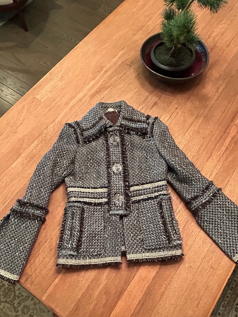 TULEH Women’s Tweed Blue and Black Jacket - Size 8 - MINT Cond